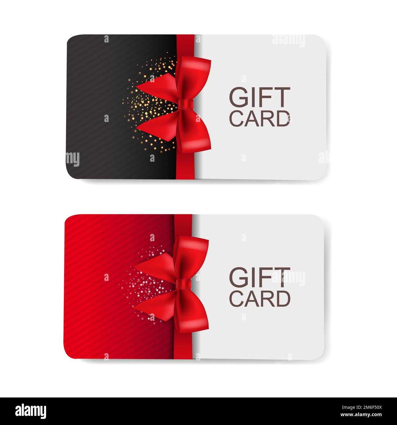 Due carte regalo con sfondo bianco isolato Foto Stock