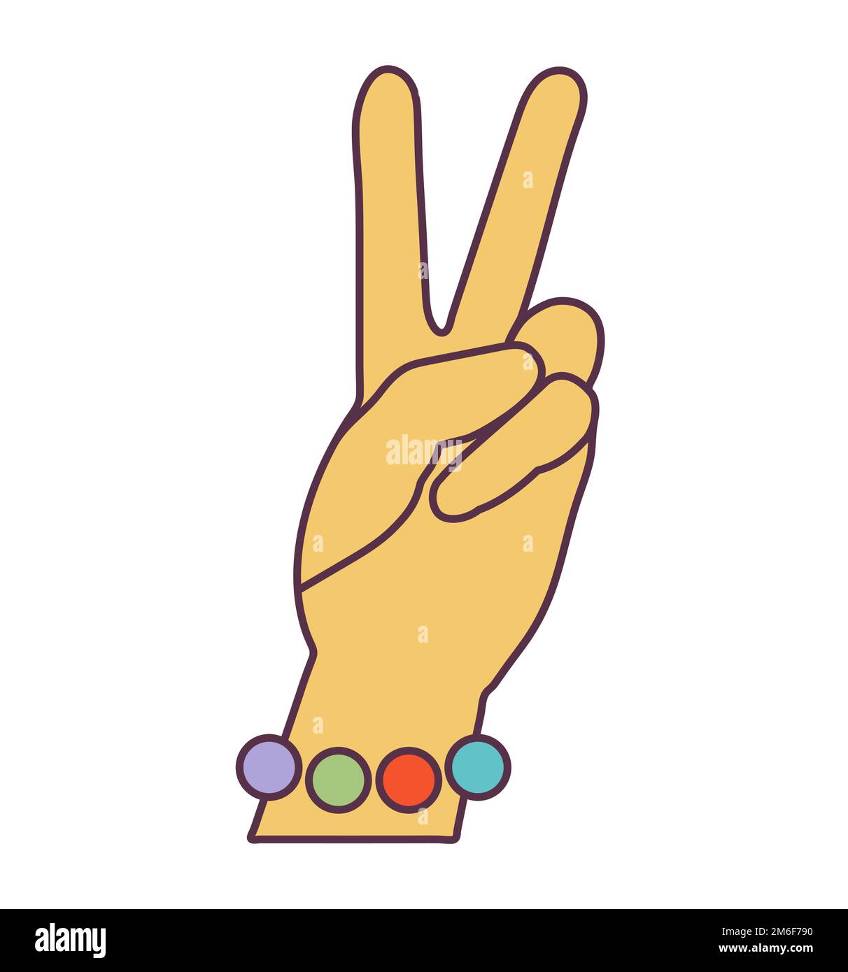 Retro 70s Groovy Hippie adesivo mano simbolo di pace. Elemento cartoon psichedelico - illustrazione funky in stile hippy vintage. Illustrazione piatta vettoriale Illustrazione Vettoriale