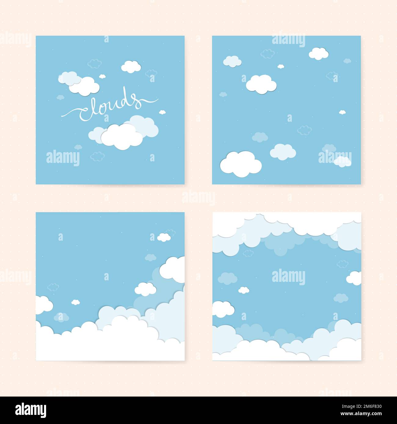 Cielo blu con nuvole motivo vettore di sfondo impostato Illustrazione Vettoriale