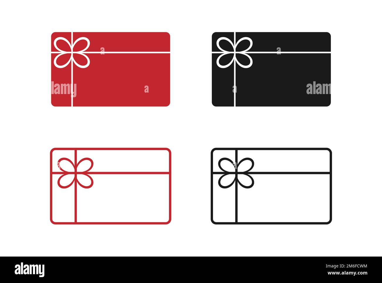 Una serie di modelli di carte regalo. Un regalo di incentivo. Carta fedeltà o sconto. Silhouette piena e contorno vuoto. Vettore per siti web, applicazioni, bus Illustrazione Vettoriale