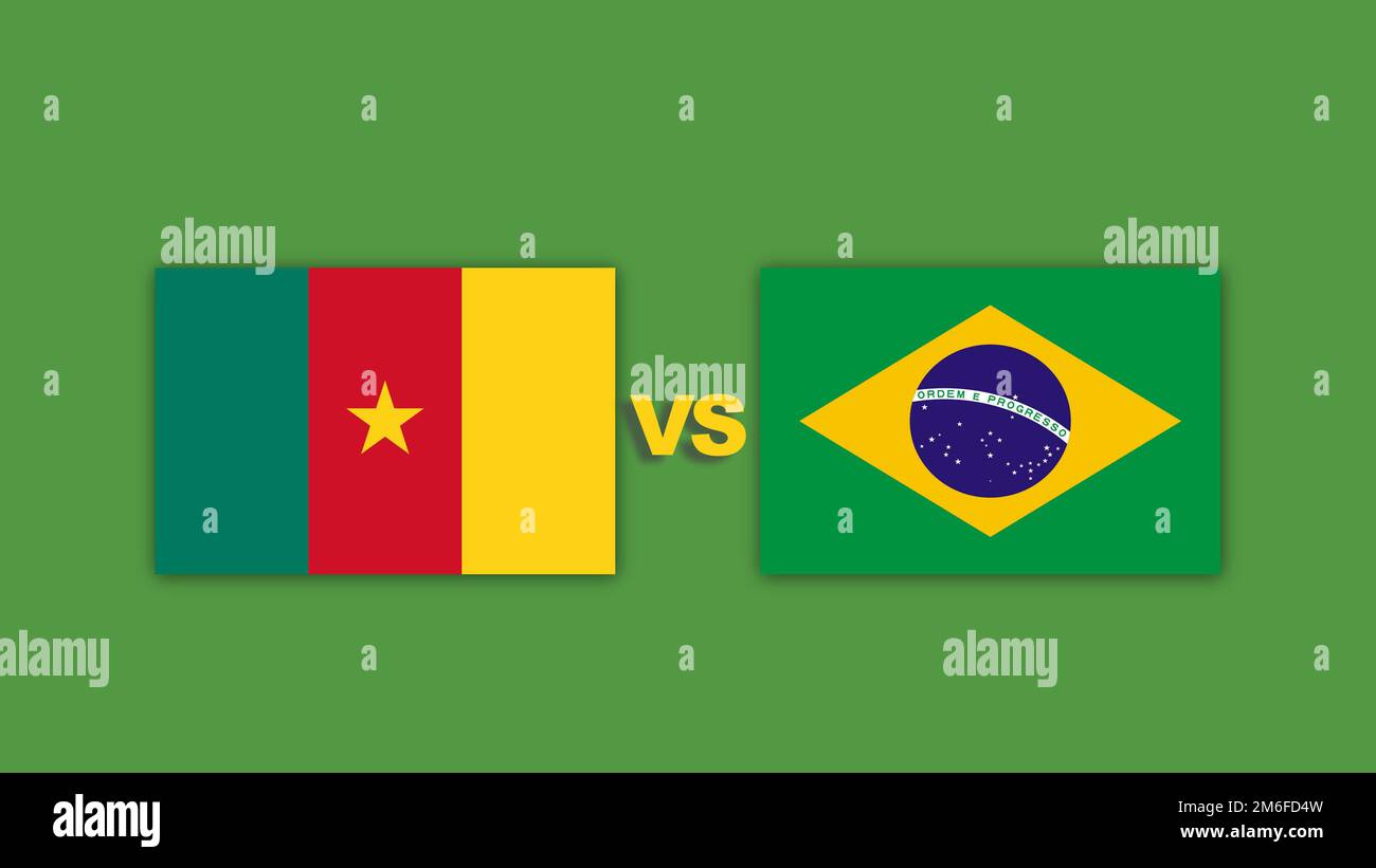elemento di design della partita di calcio camerun vs brasile. Foto Stock
