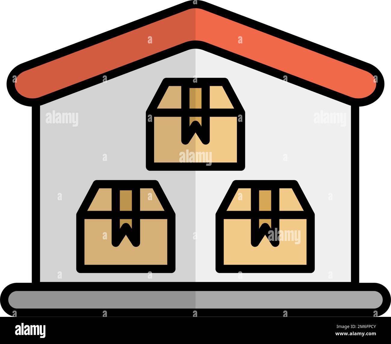 Icona magazzino e confezione di cartone. Magazzino logistico. Vettore modificabile. Illustrazione Vettoriale