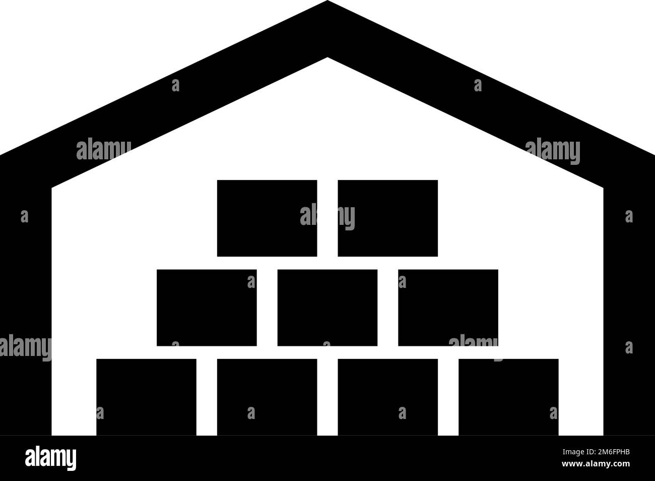 Icona della silhouette del magazzino e della confezione. Magazzino logistico. Stoccaggio. Vettore modificabile. Illustrazione Vettoriale