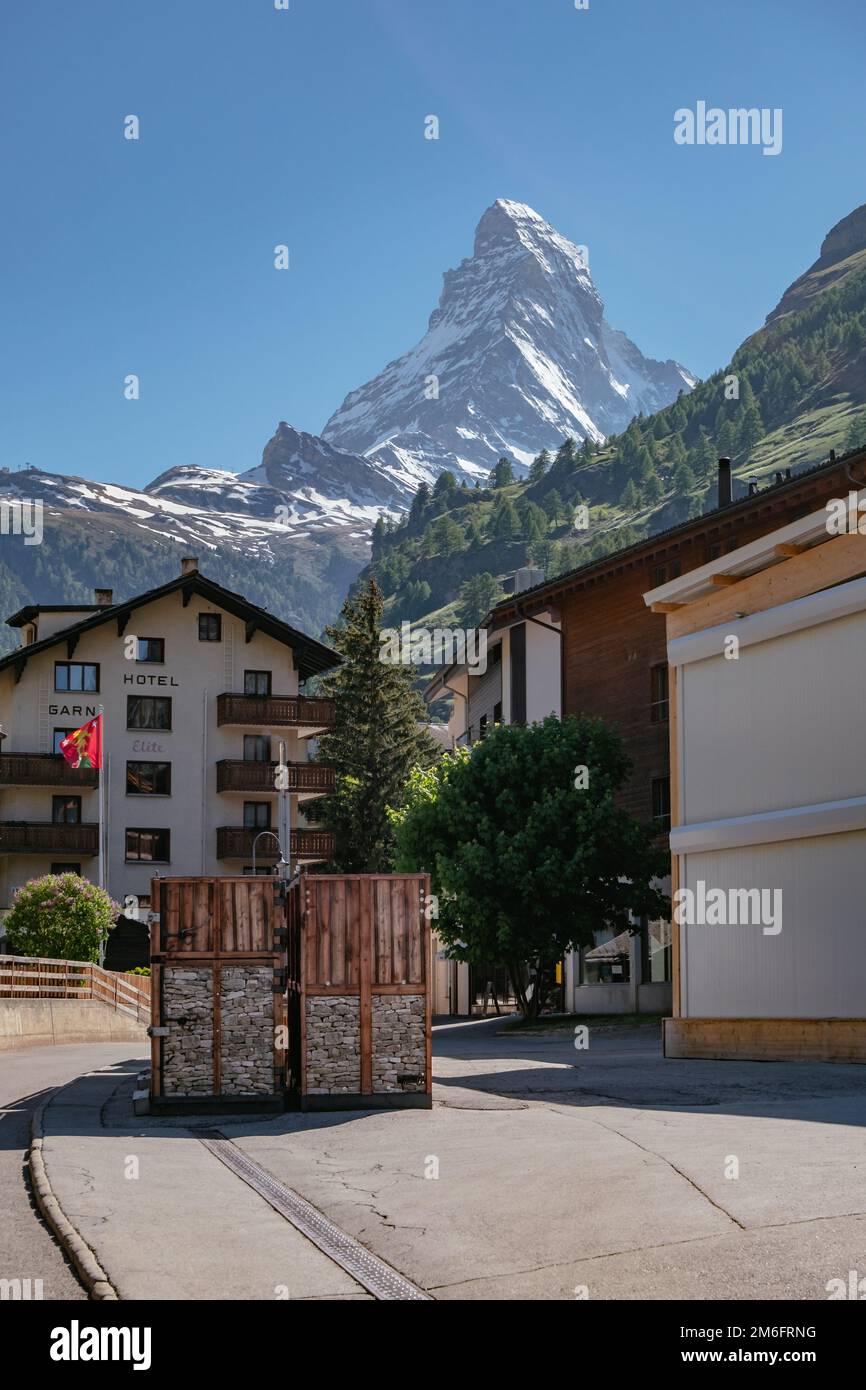Il Matterhorn Peak Mighty e bello, vista da Zermatt Foto Stock