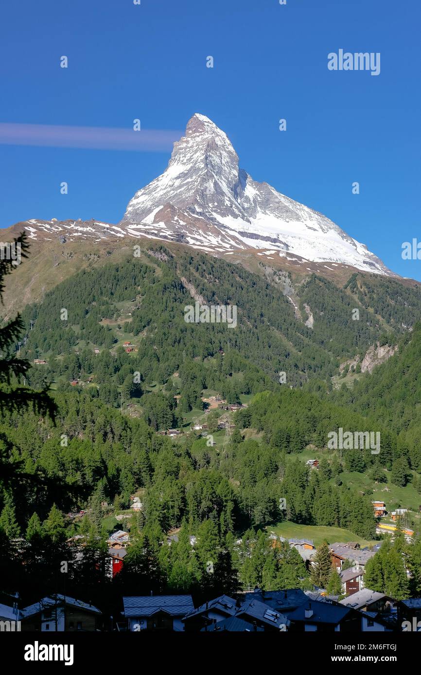 Il Mighty e bello Cervino, il famoso e iconico Monte Svizzero nelle Alpi, Zermatt, Vallese, Svizzera Foto Stock