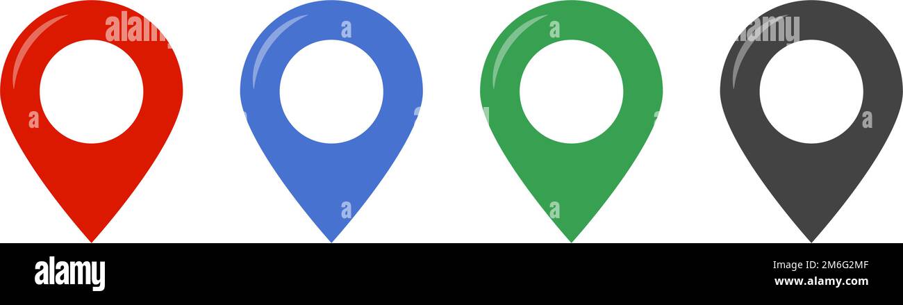 Set di icone pin della mappa. Indicatori e puntatori della mappa. Vettori modificabili. Illustrazione Vettoriale