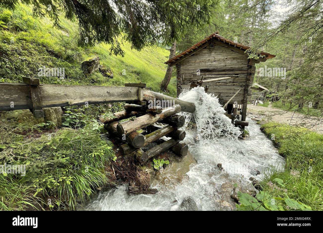 Ponte sulla cascata nei boschi in austria Foto Stock