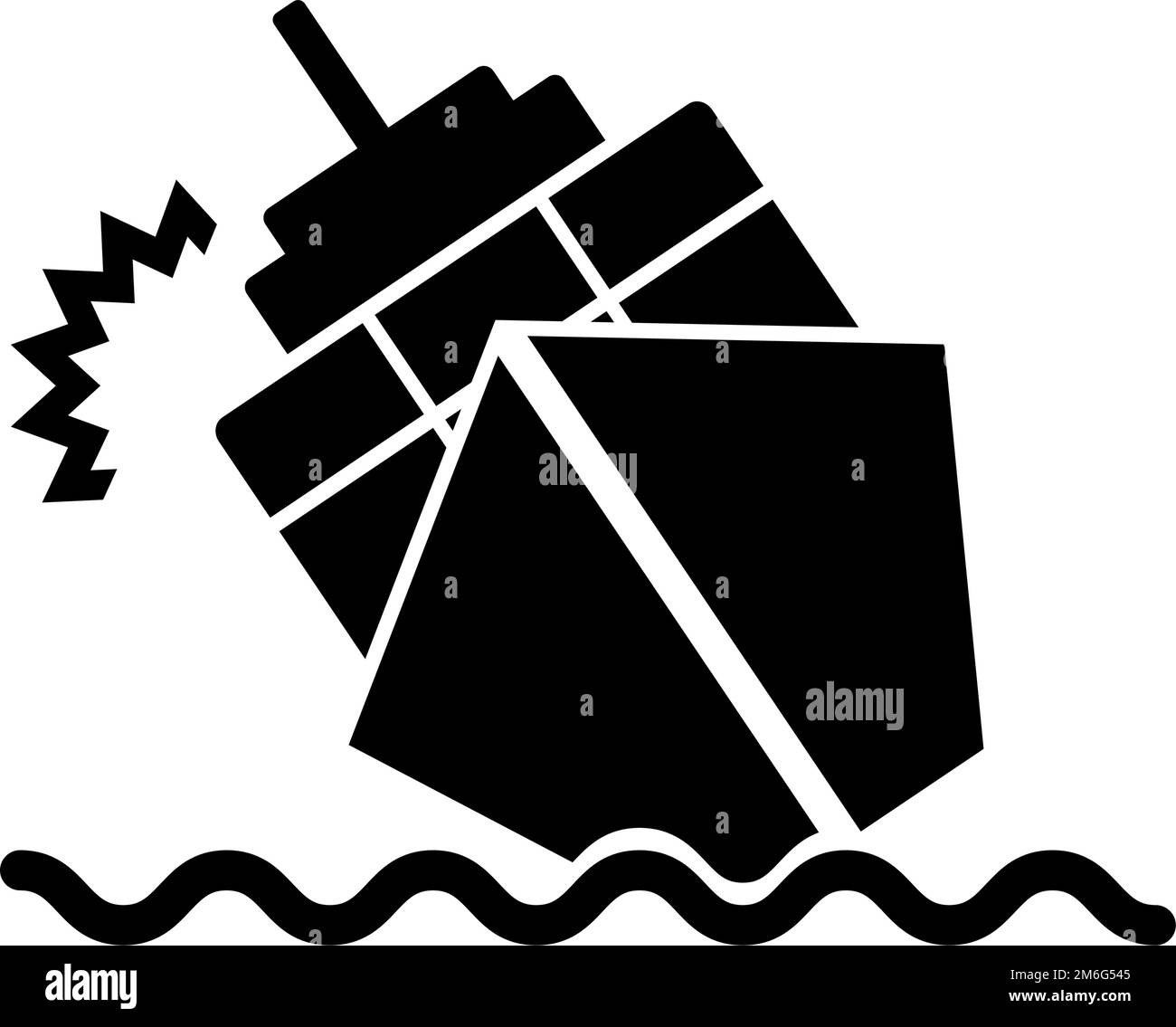 Navi che affondano e nave che si scontrano icona. Collisione del trasporto di merci. Vettore modificabile. Illustrazione Vettoriale