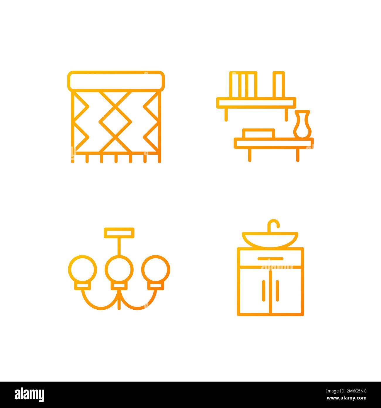 Set di icone vettoriali lineari pixel Perfect gradient per arredamento e arredamento Illustrazione Vettoriale