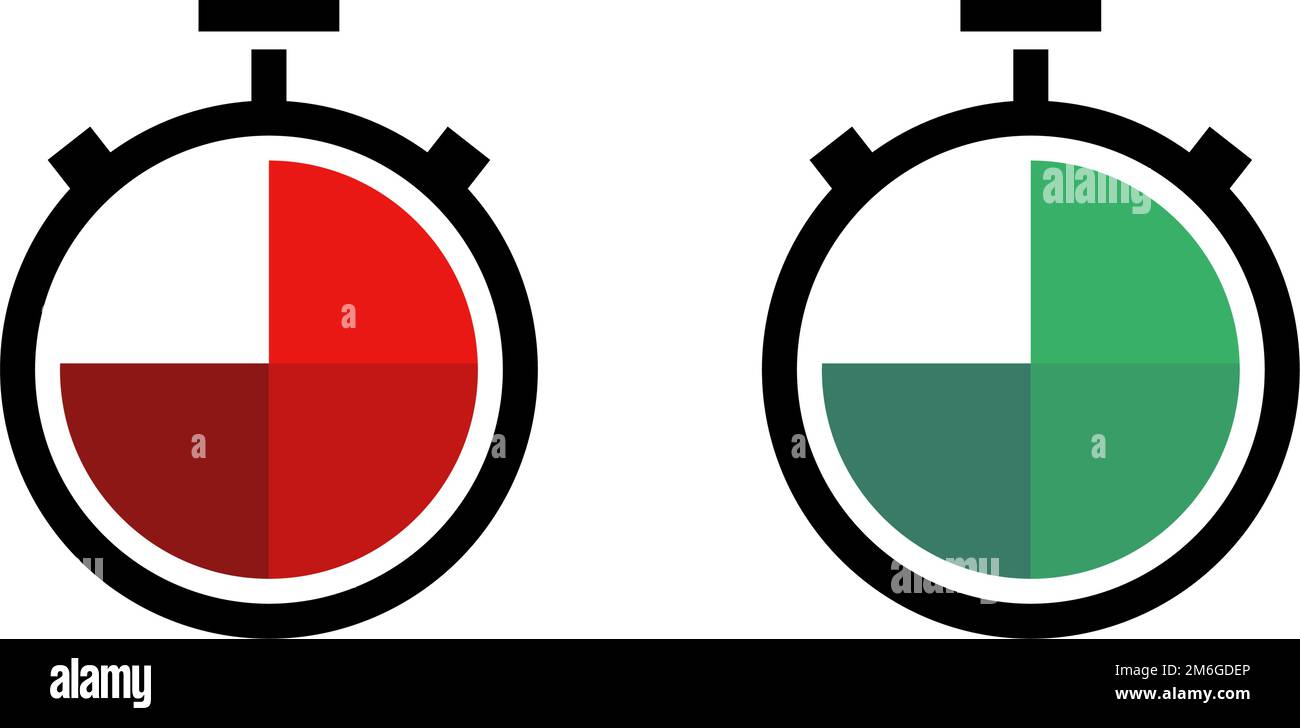 Icona del timer rossa e verde impostata. Allarmi e misurazioni. Vettori modificabili. Illustrazione Vettoriale
