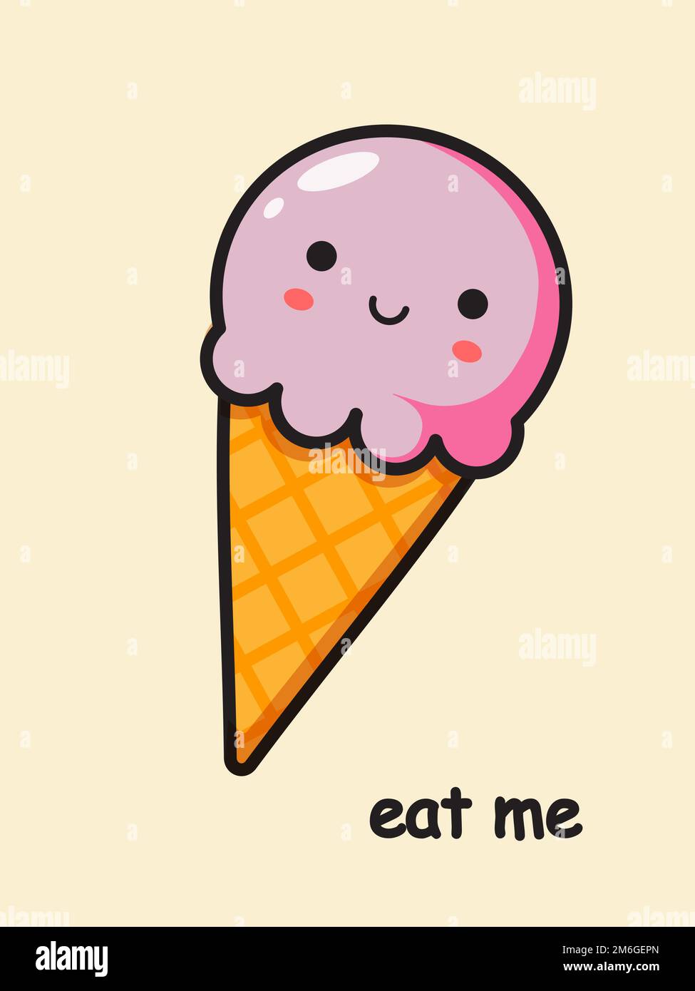 Gelato Cartoon kawaii. Mangermi cartolina. Illustrazione vettoriale. Illustrazione Vettoriale