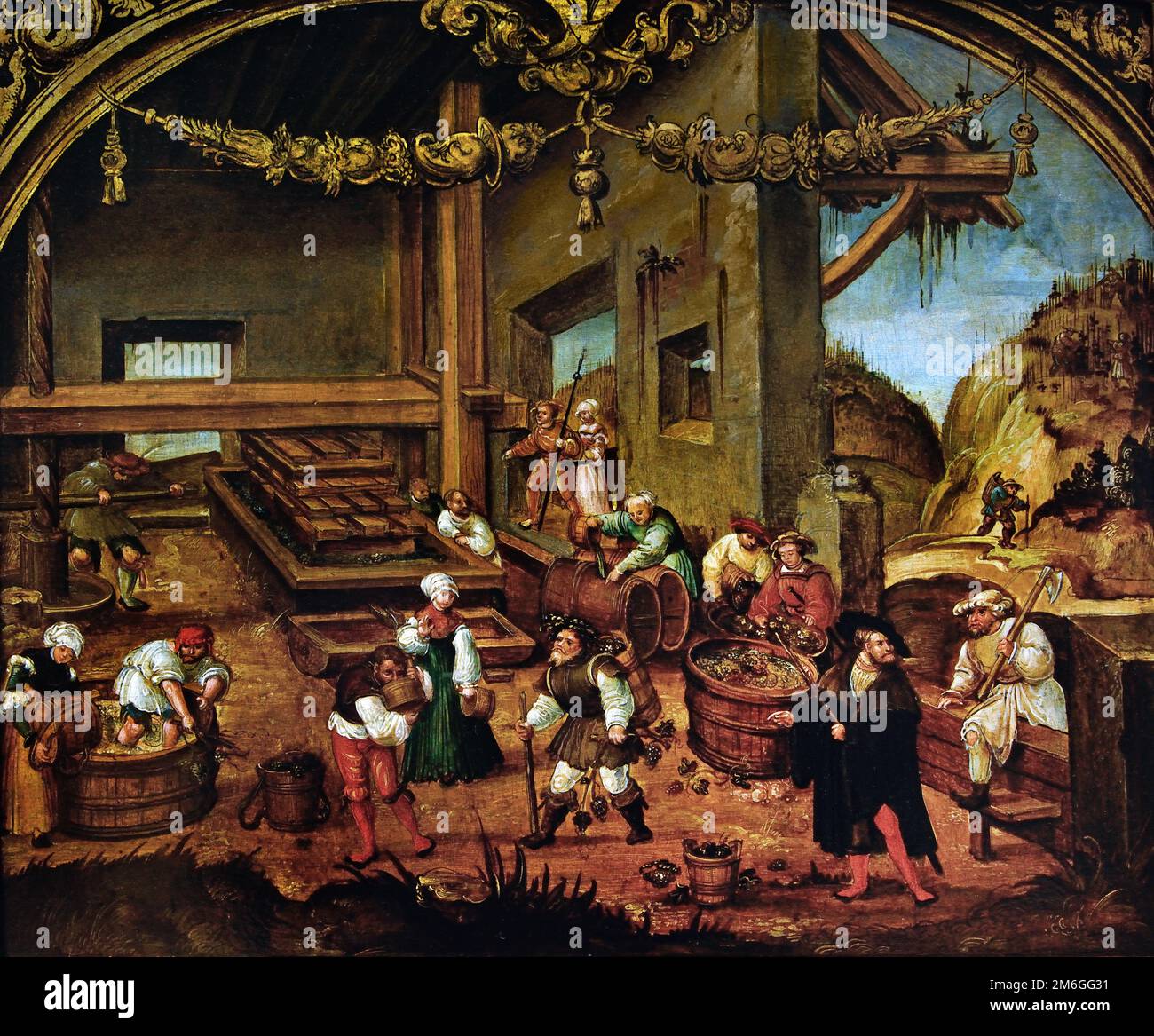 Raccolta delle uve e produzione del vino, settembre da un ciclo delle laboriosi della Cantina Months 1516-25, di Hans Wertinger German, 1465-1533 Germania, Foto Stock