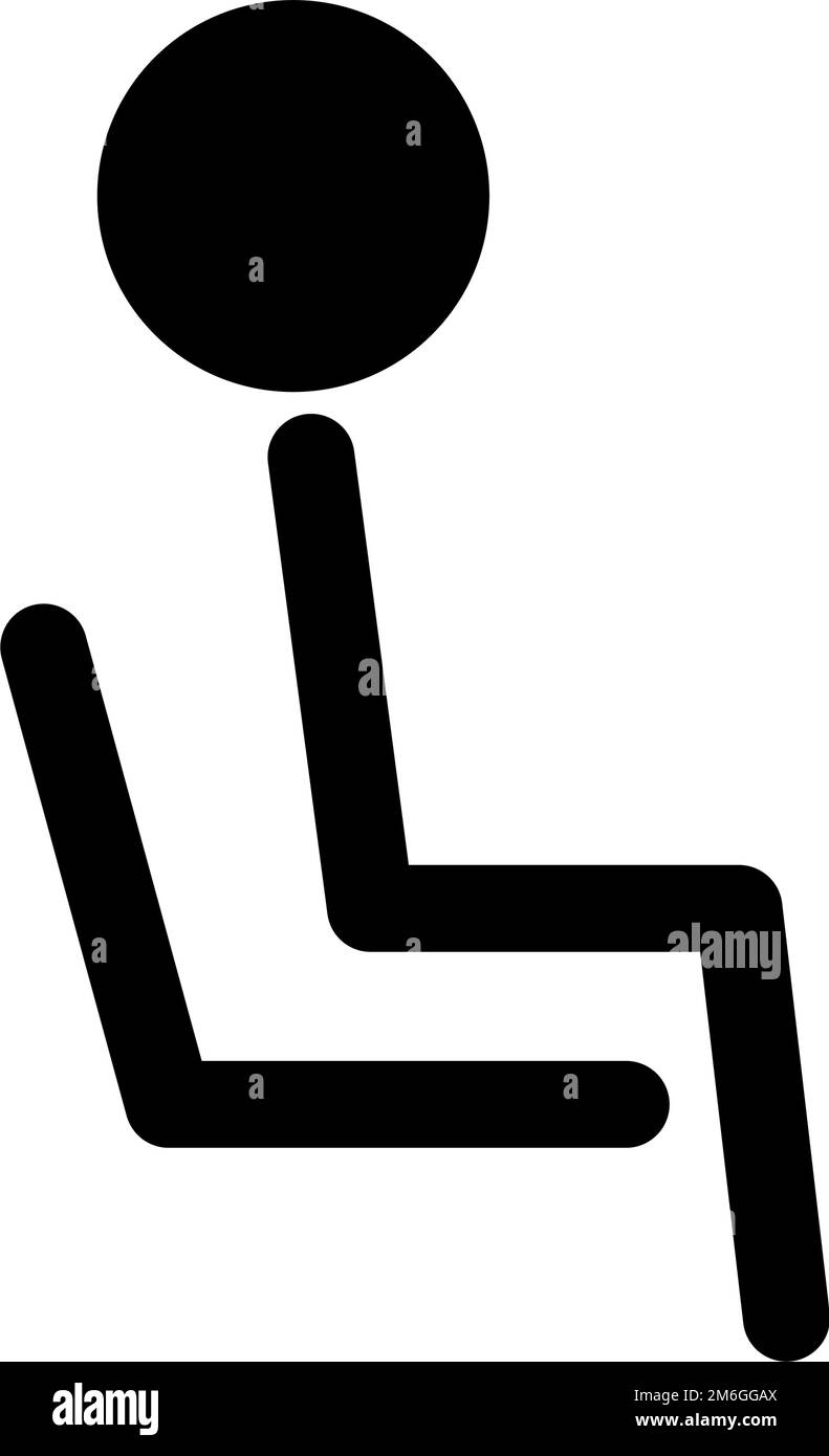 Pittogramma della persona seduta in sedia. Seduti. Vettore modificabile. Illustrazione Vettoriale