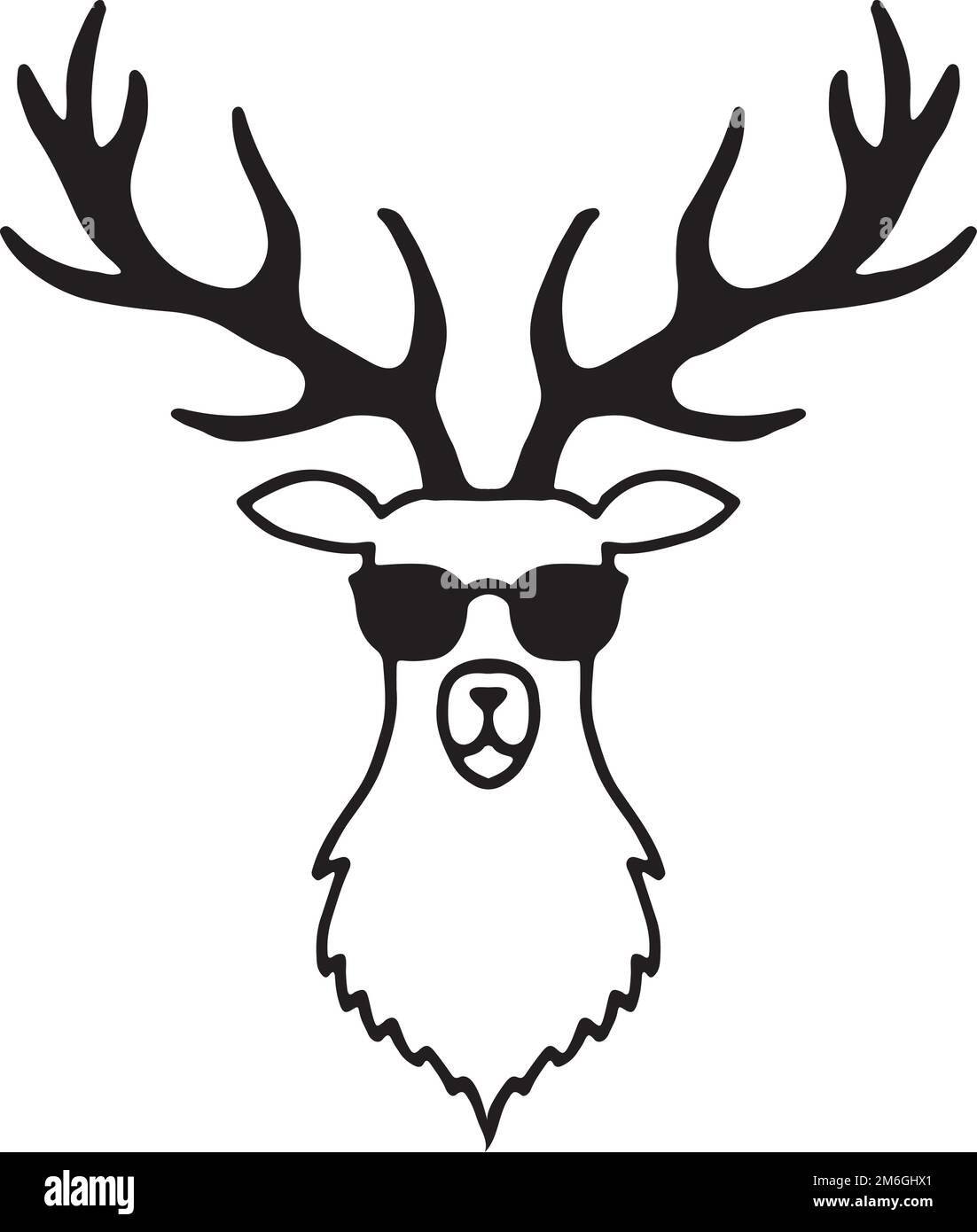 Testa di cervo divertente in occhiali da sole. Icona linea Hippster Illustrazione Vettoriale
