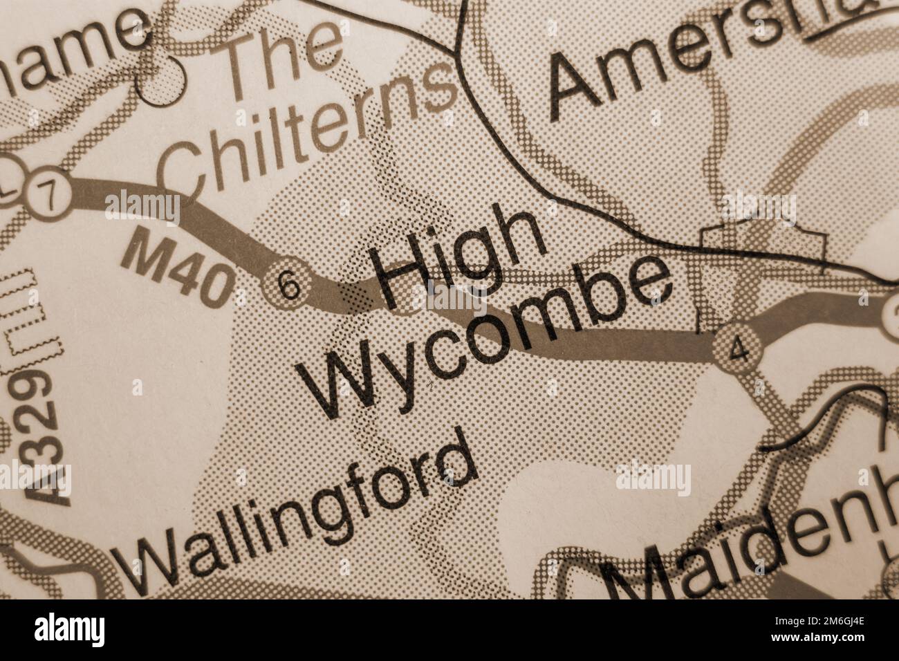 High Wycombe, Regno Unito atlas mappa città nome - seppia Foto Stock