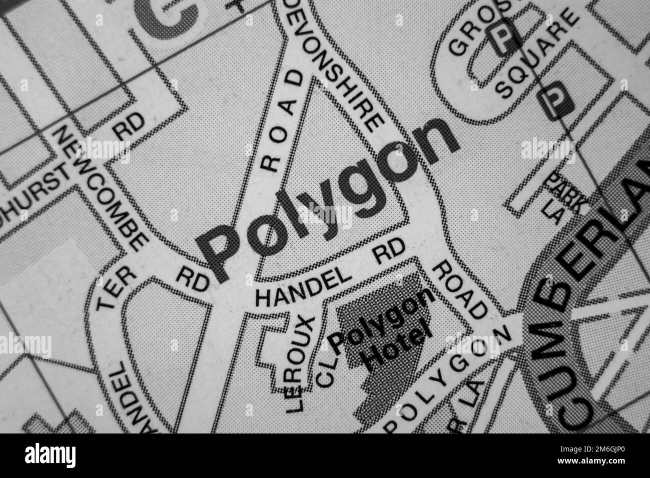 Poligono Distretto della città portuale di Southampton, Hampshire, Regno Unito atlas mappa nome della città - in bianco e nero Foto Stock