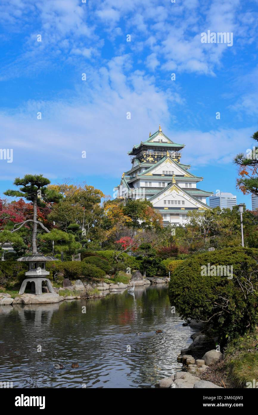 Paesaggio panoramico del Parco del Castello di Osaka Foto Stock