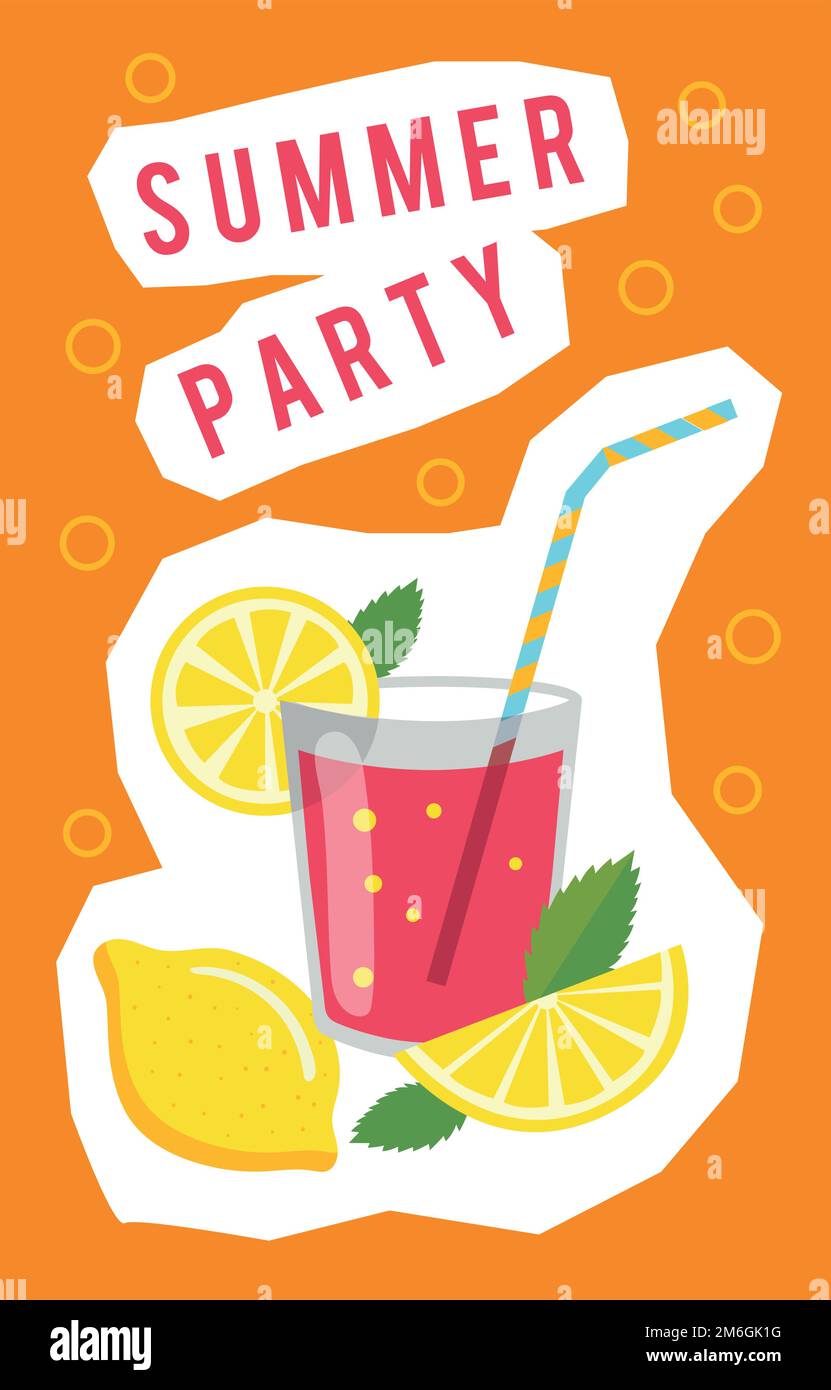 Modello banner festa estiva. Cartoni animati Illustrazione Vettoriale