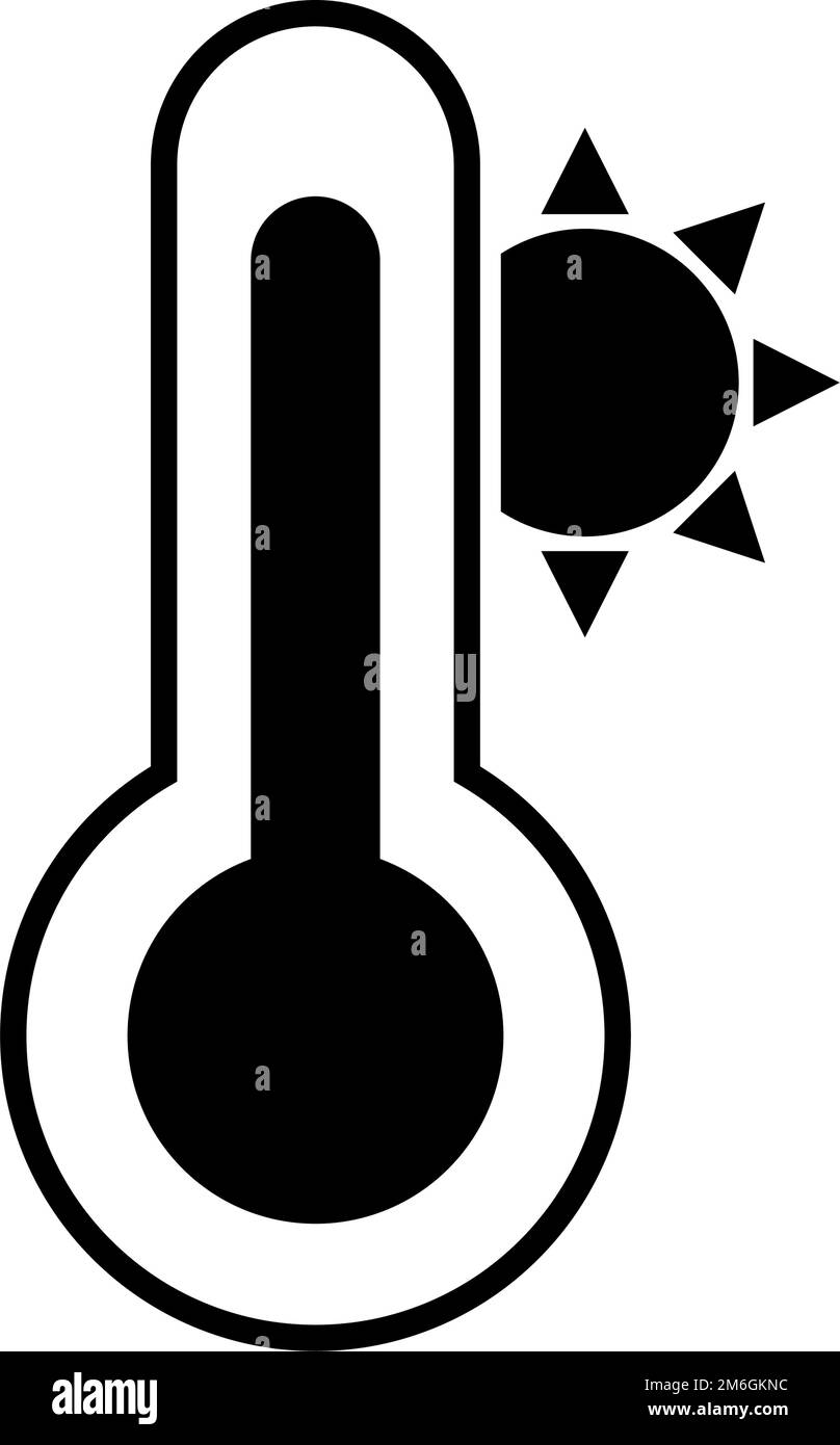 Icona della silhouette del termometro termico. Termometro per temperature estreme o metà estate. Termometro e sole. Vettore modificabile. Illustrazione Vettoriale