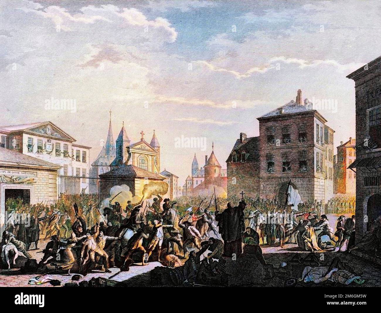 Revolution francaise : Massacre de la Garde Nationale a Montauban le 10 mai 1790. Gravure de Berthaut d'apres Prieur. Foto Stock