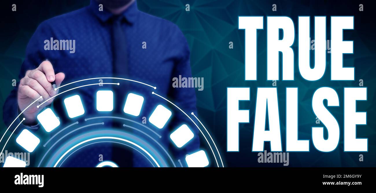 Didascalia testo con vero Falso. Approccio aziendale un test costituito da una serie di affermazioni da contrassegnare Foto Stock