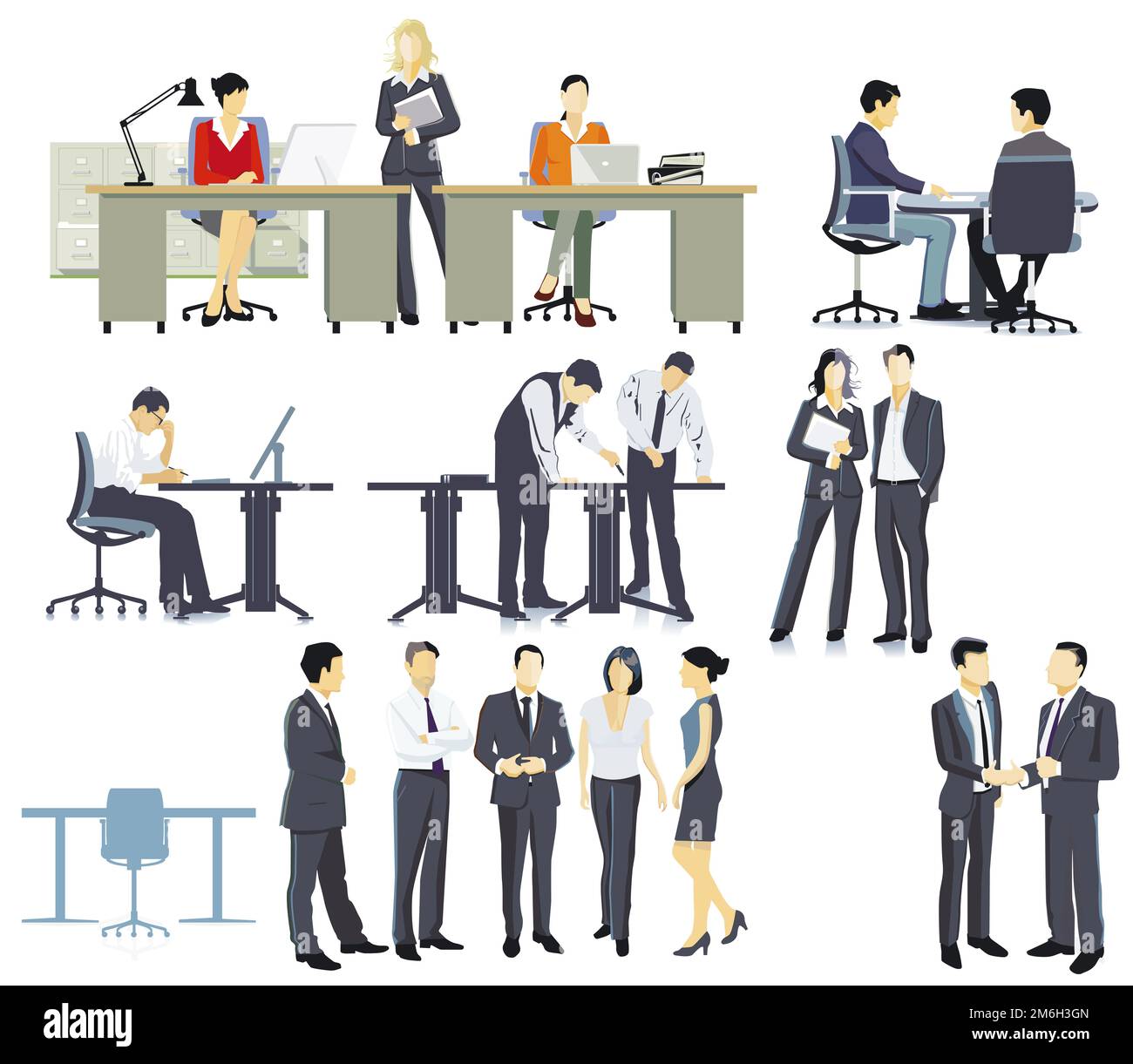 Lavoro e riunione in ufficio, illustrazione di consiglio di affari Foto Stock