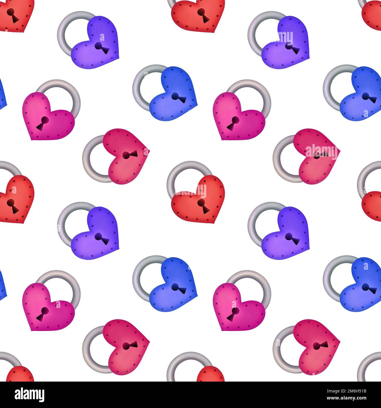 Motivo senza cuciture di serrature multicolore con cuori Foto Stock