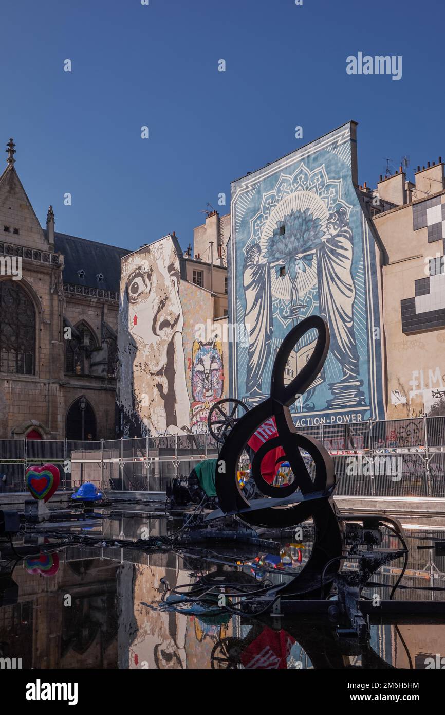 Fontana Stravinsky vicino a le Centre Pompidou a Parigi, Francia - Arte moderna Installazione pubblica Foto Stock