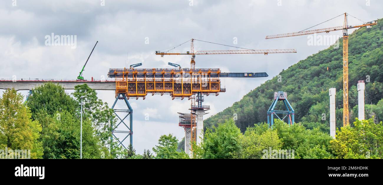 Costruzione del ponte Filstal, progetto ferroviario Stoccarda-Ulm Foto Stock