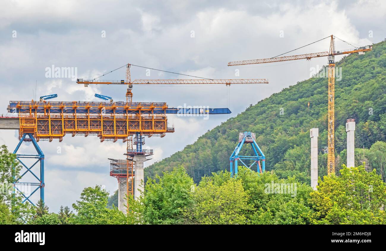 Costruzione del ponte Filstal, progetto ferroviario Stoccarda-Ulm Foto Stock