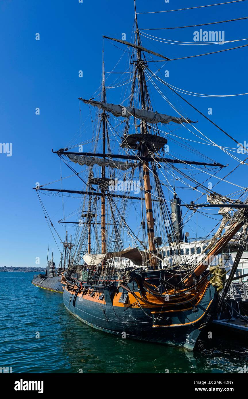 Vecchie barche a vela, Museo Marittimo di San Diego, California, USA Foto Stock