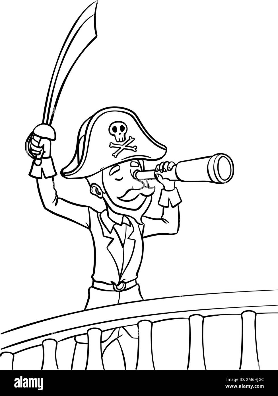 Pirata Holding Spada e telescopio isolato Illustrazione Vettoriale