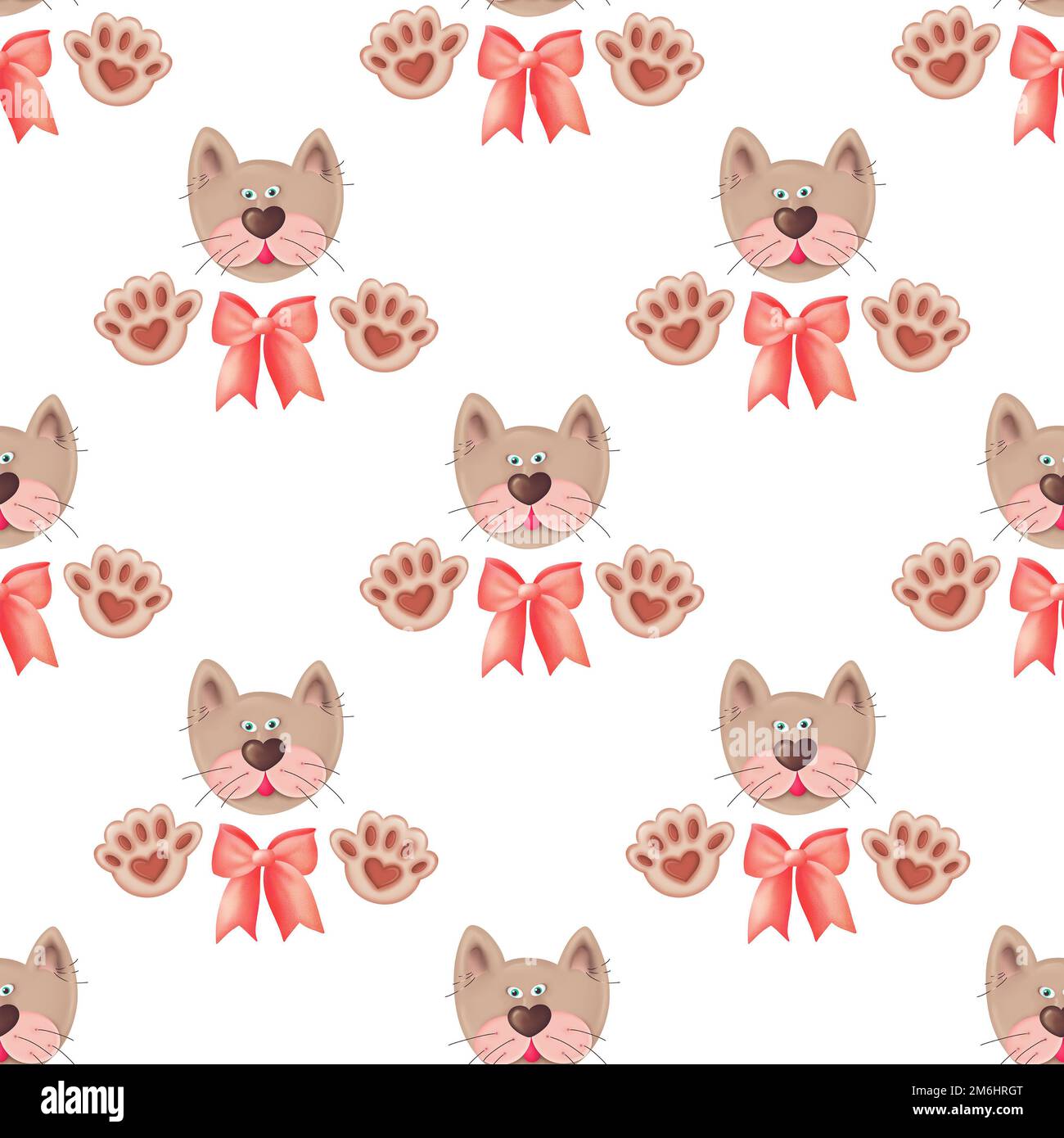 Modello senza cuciture di gatto con zampe e archi Foto Stock