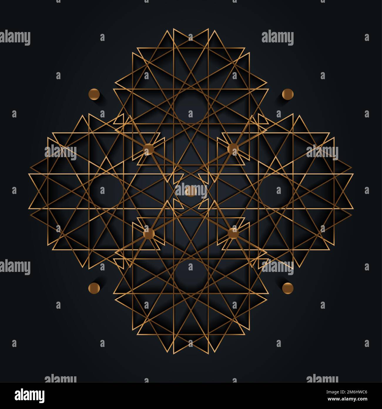 Oro alchimia Mandala Sacro, lussuoso Abstract geometrico Golden Circle Mandala Logo Concept Vector, geometria Sacra isolato su sfondo nero Illustrazione Vettoriale