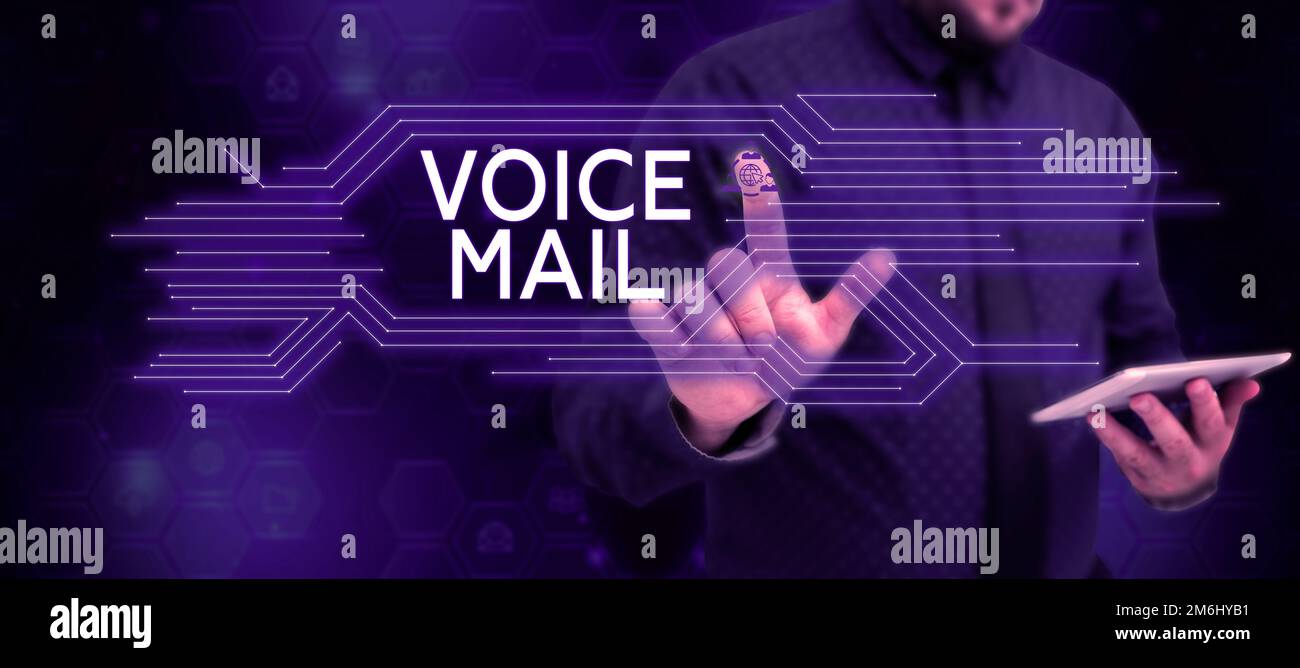 Segno che visualizza la casella vocale. Internet Concept sistema elettronico che memorizza i messaggi provenienti dai chiamanti telefonici Foto Stock