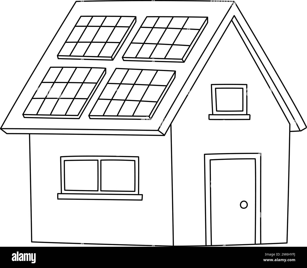 Solar Panel House colorazione isolata pagina per bambini Illustrazione Vettoriale