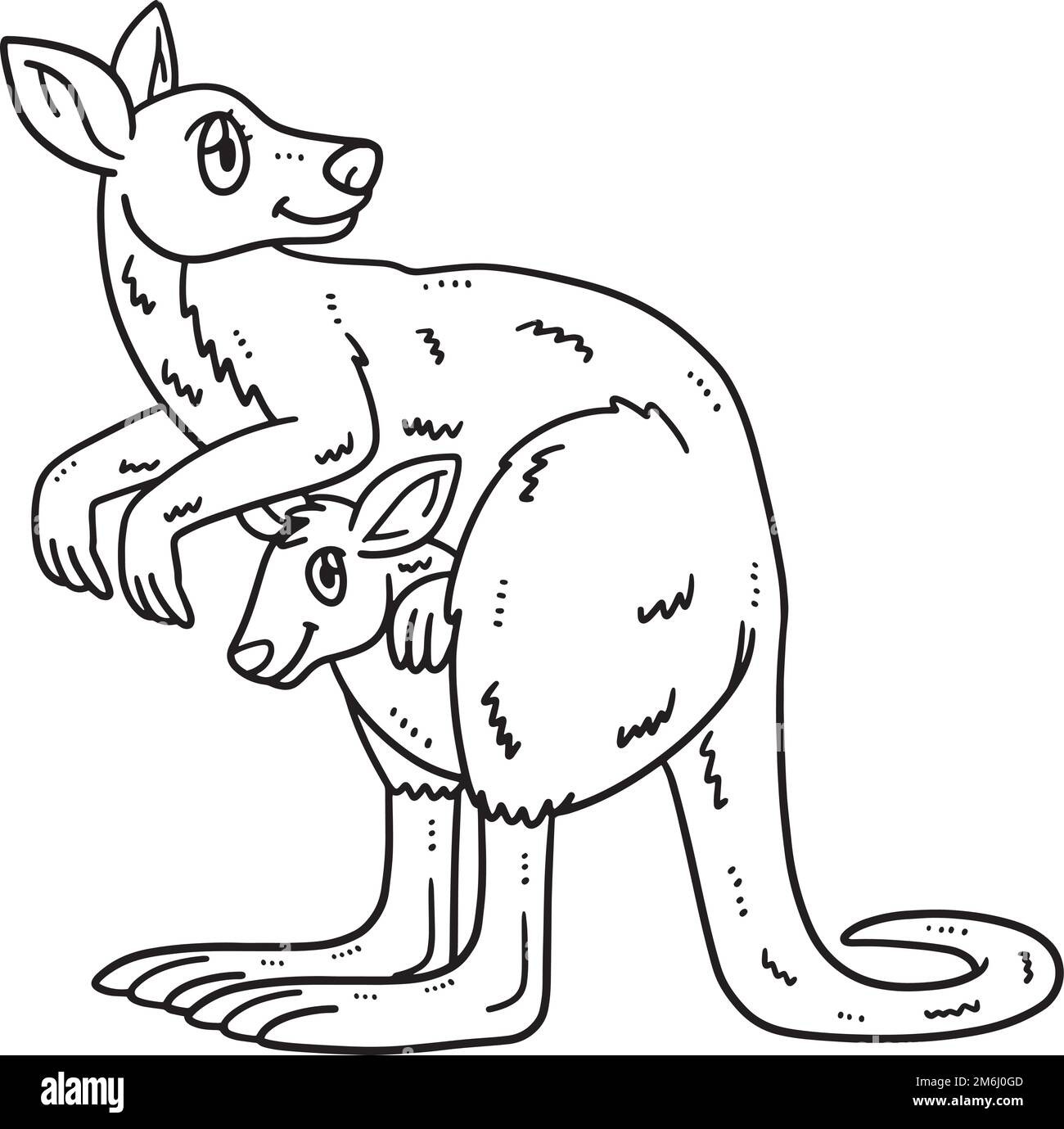 Madre Kangaroo e Baby Kangaroo isolato Illustrazione Vettoriale