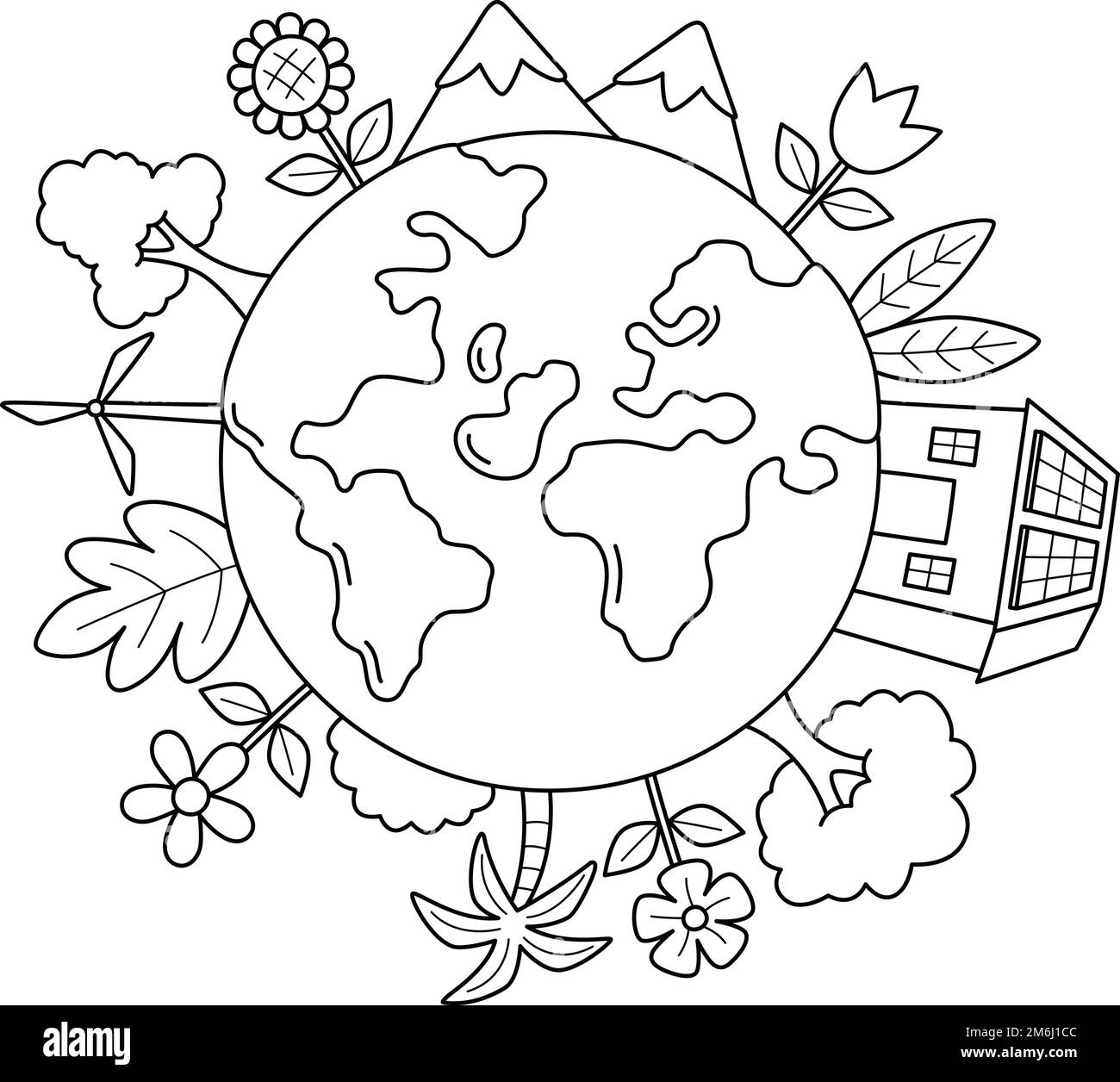 Love Earth isolato colorazione pagina per bambini Illustrazione Vettoriale
