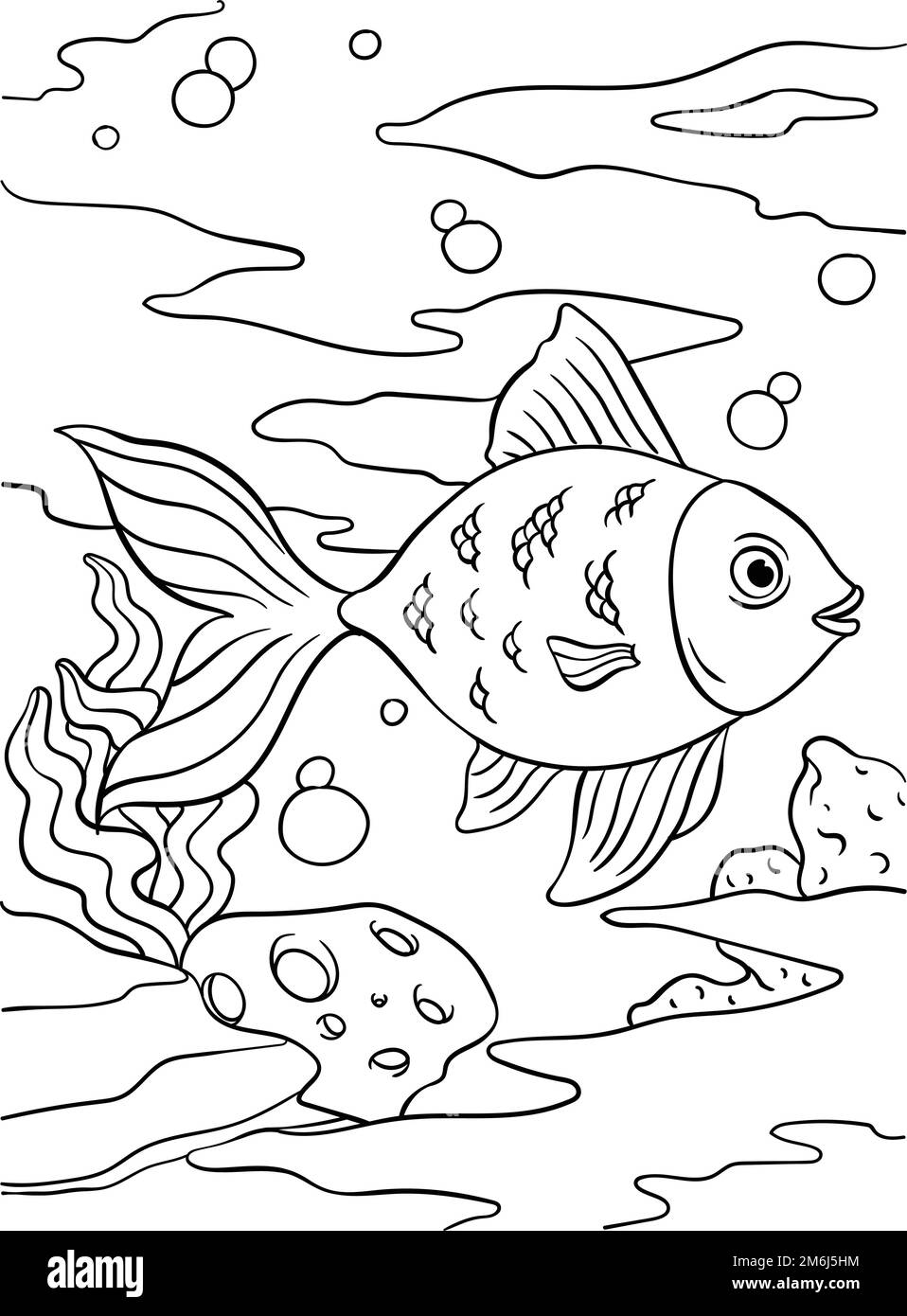 Pagina colorazione pesci d'oro per bambini Illustrazione Vettoriale