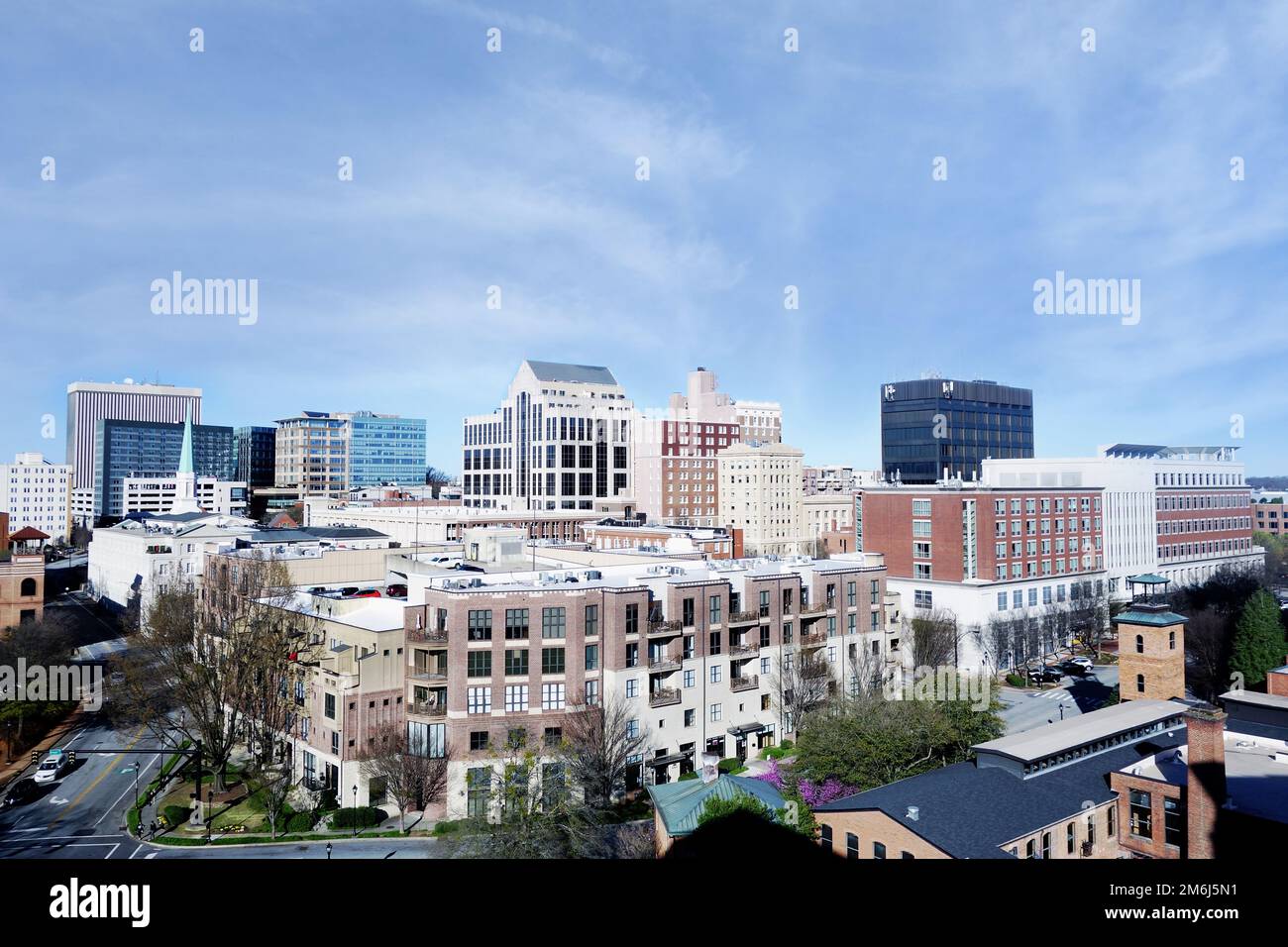 Vista dello skyline del centro di Greenville, South Carolina Foto Stock