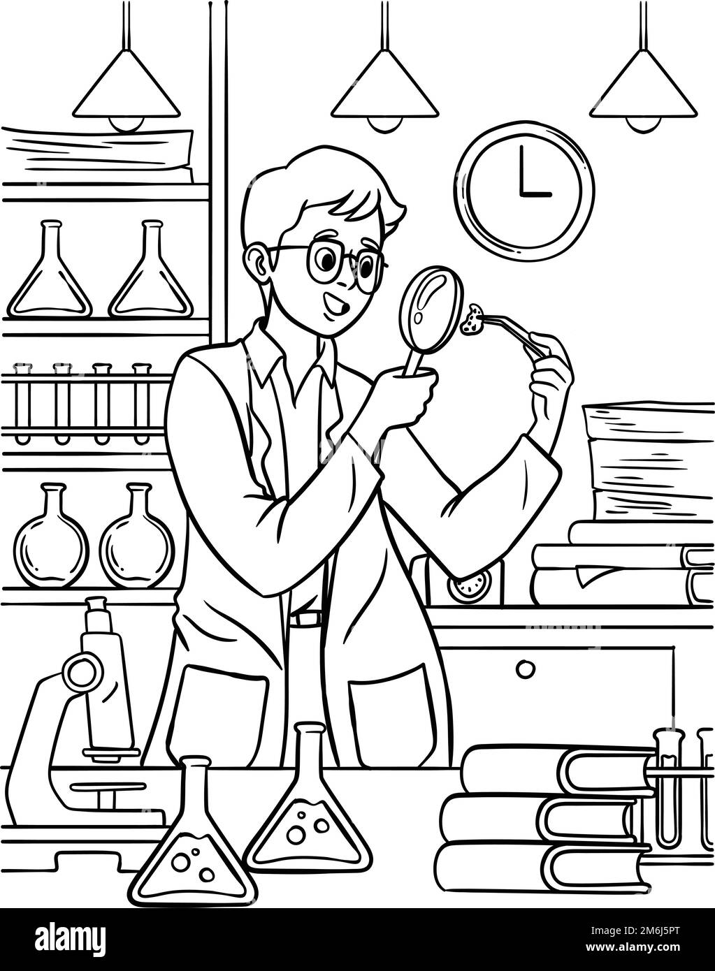 Pagina di colorazione dello scienziato per i bambini Illustrazione Vettoriale