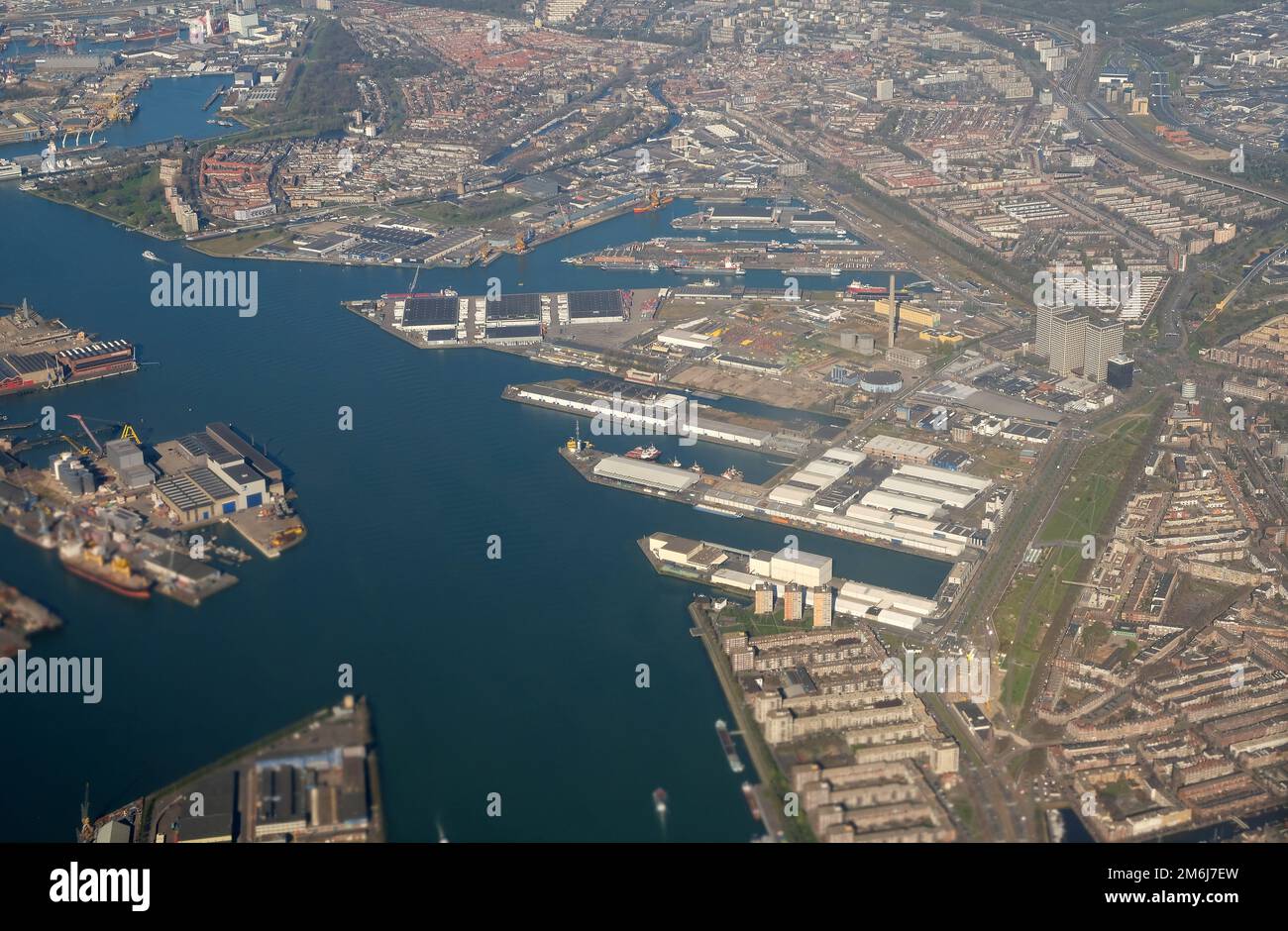 Vista aerea della città di rotterdam dall'aereo Foto Stock