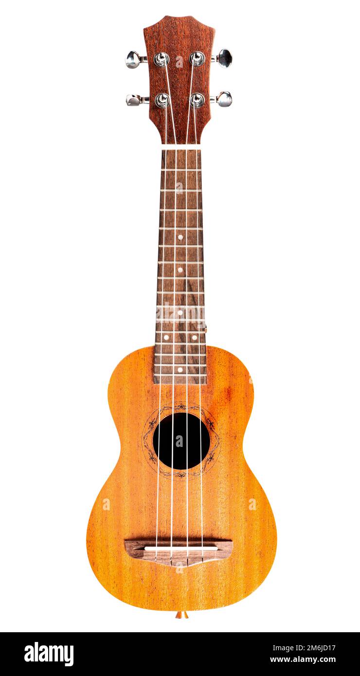 Chitarra marrone ukulele vista frontale Silouette primo piano Foto Stock