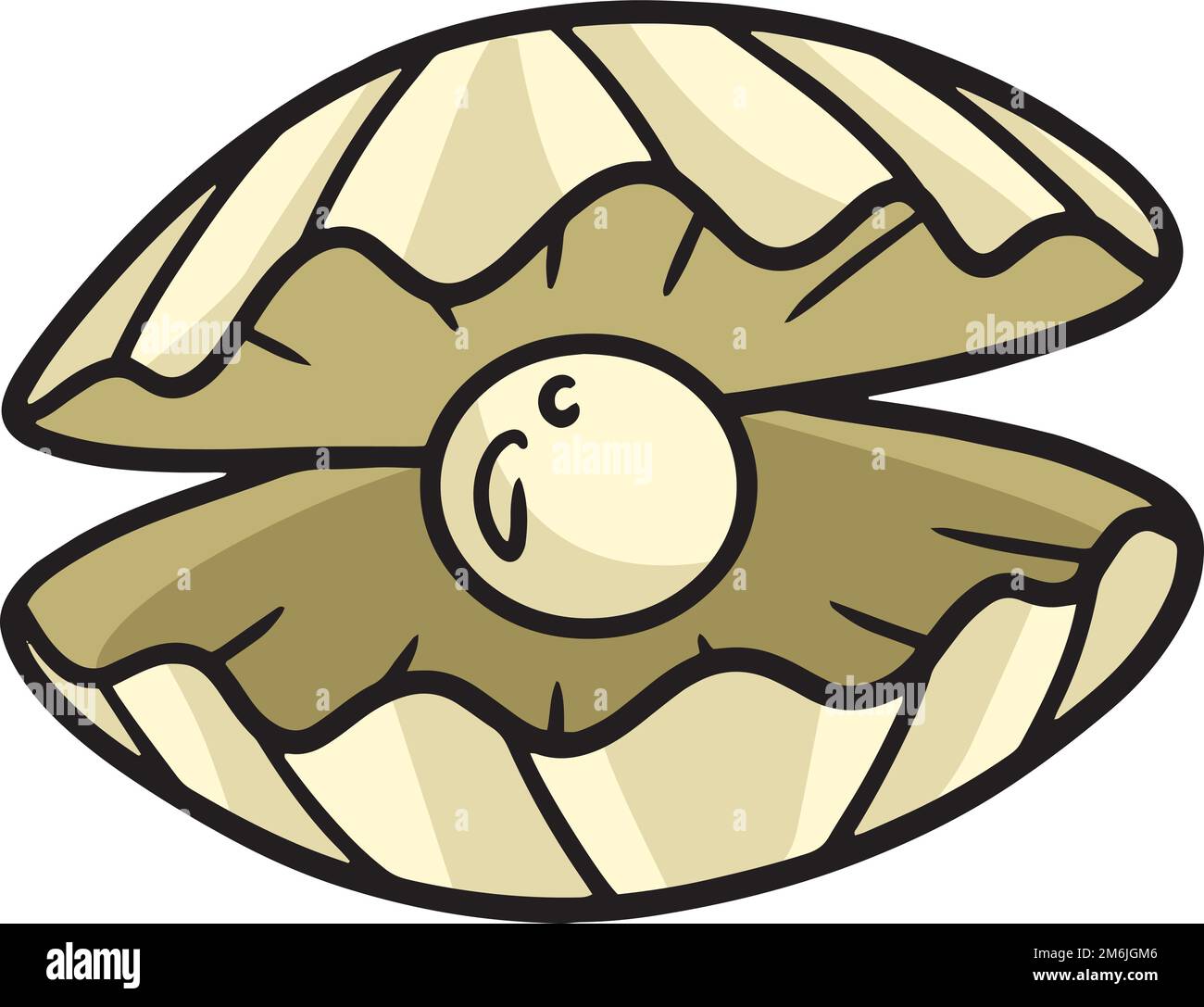 Perla in una conchiglia di mare Cartoon colorato Clipart Illustrazione Vettoriale