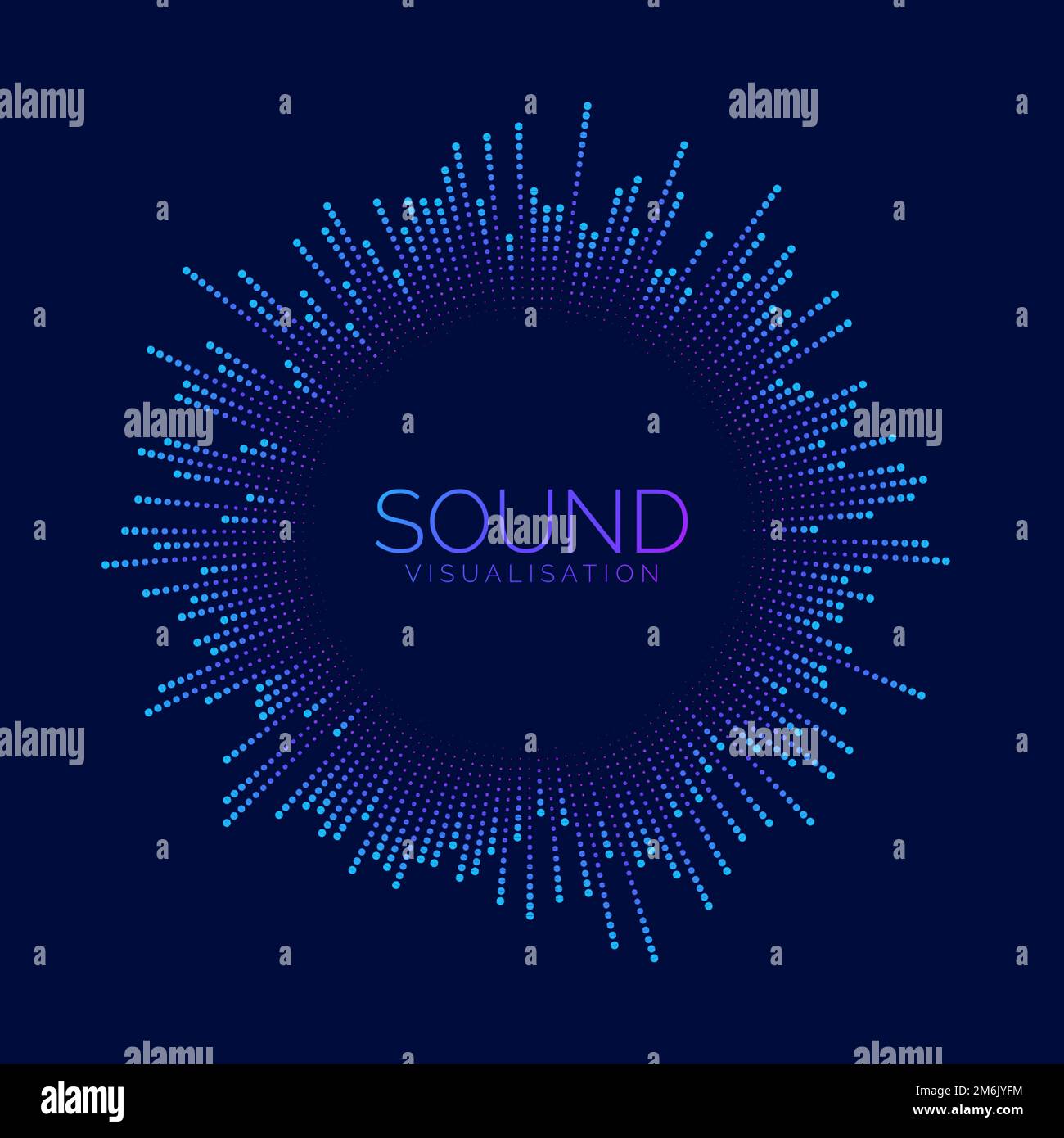 Visualizzazione dell'onda sonora circolare. Equalizzatore del lettore musicale pixel. Segnale audio radiale o elemento vibrante. Riconoscimento vocale. Epicentro, target, radar Illustrazione Vettoriale