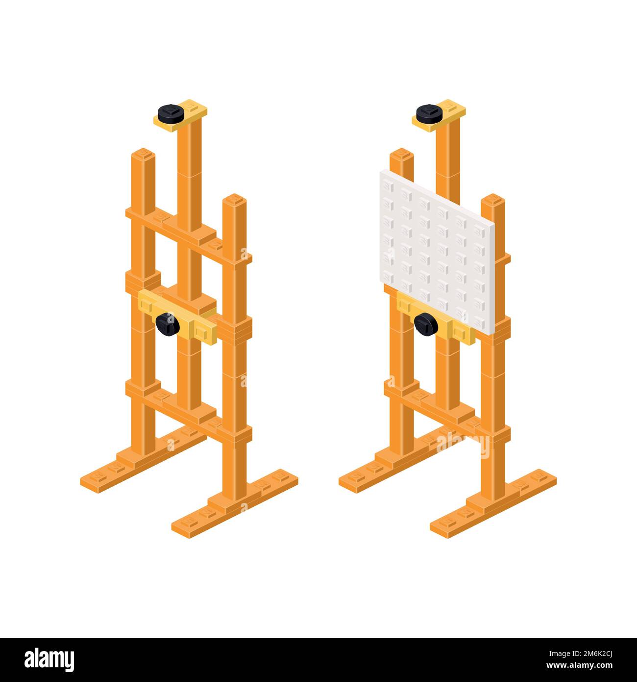 Cavalletti in blocchi di plastica in stile isometrico per la stampa e la decorazione. Illustrazione vettoriale. Illustrazione Vettoriale