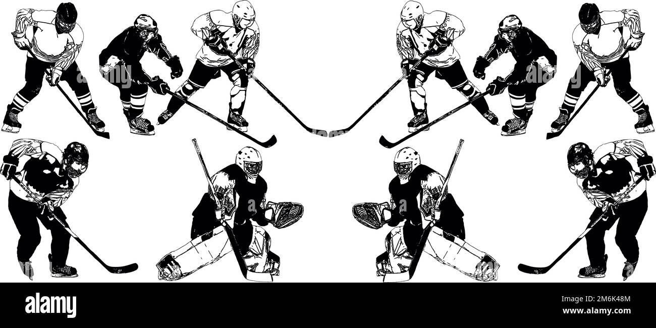 Una selezione di immagini in bianco e nero dei giocatori della squadra di hockey in uniforme Foto Stock
