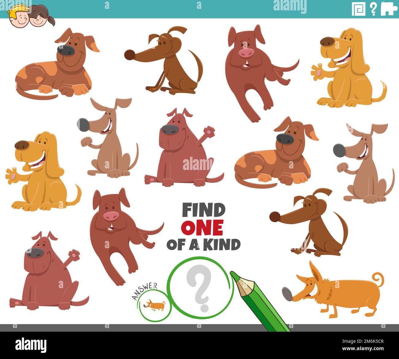 Un'attività unica per bambini con cani da cartoni animati Foto Stock