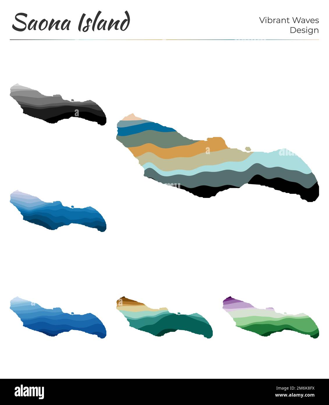 Set di mappe vettoriali dell'isola di Saona. Design a onde vibranti. Mappa luminosa stile delle curve geometriche uniformi. Mappa dell'isola di Saona multicolore per il tuo design. S Illustrazione Vettoriale