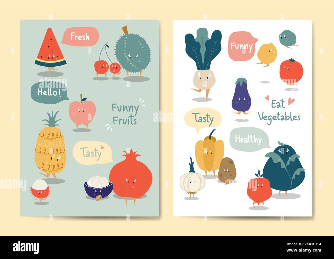 Divertente frutta e verdura insieme vettoriale Illustrazione Vettoriale